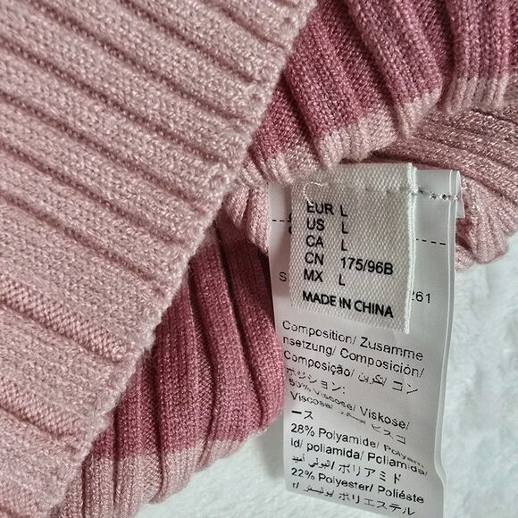Ribbed Striped V-Neck Button Cardigan Pink Mauve Size L Knit Cropped Sweater - Picture 8 of 8